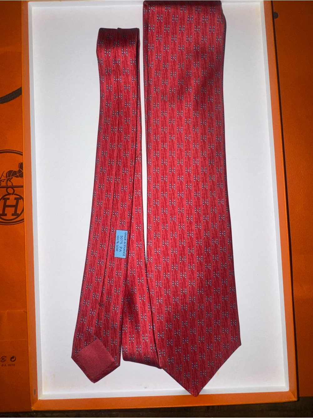 Hermes Red “H” Pattern Tie